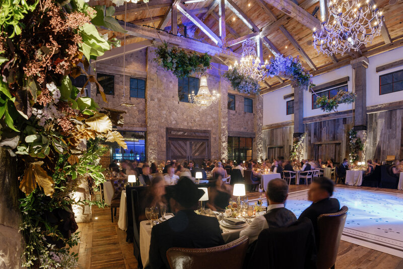 Pink wedding reception on rooftop venue in downtown Austin, Texas