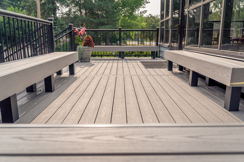 Alternate view of low-maintenance built-in benches at a local ice cream parlor. 