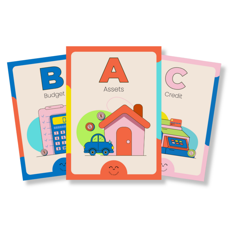 little finances alphabet of money flashcards