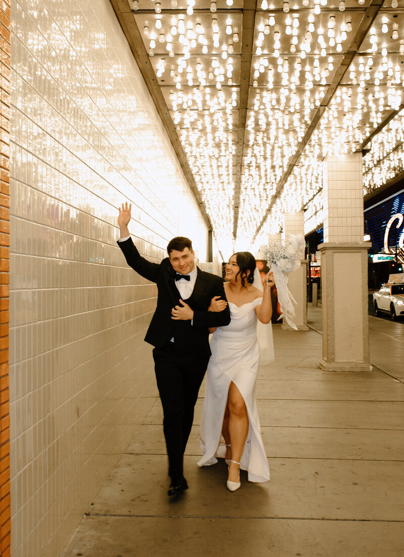 Newly married couple in downtown Las Vegas at the Plaza hotel