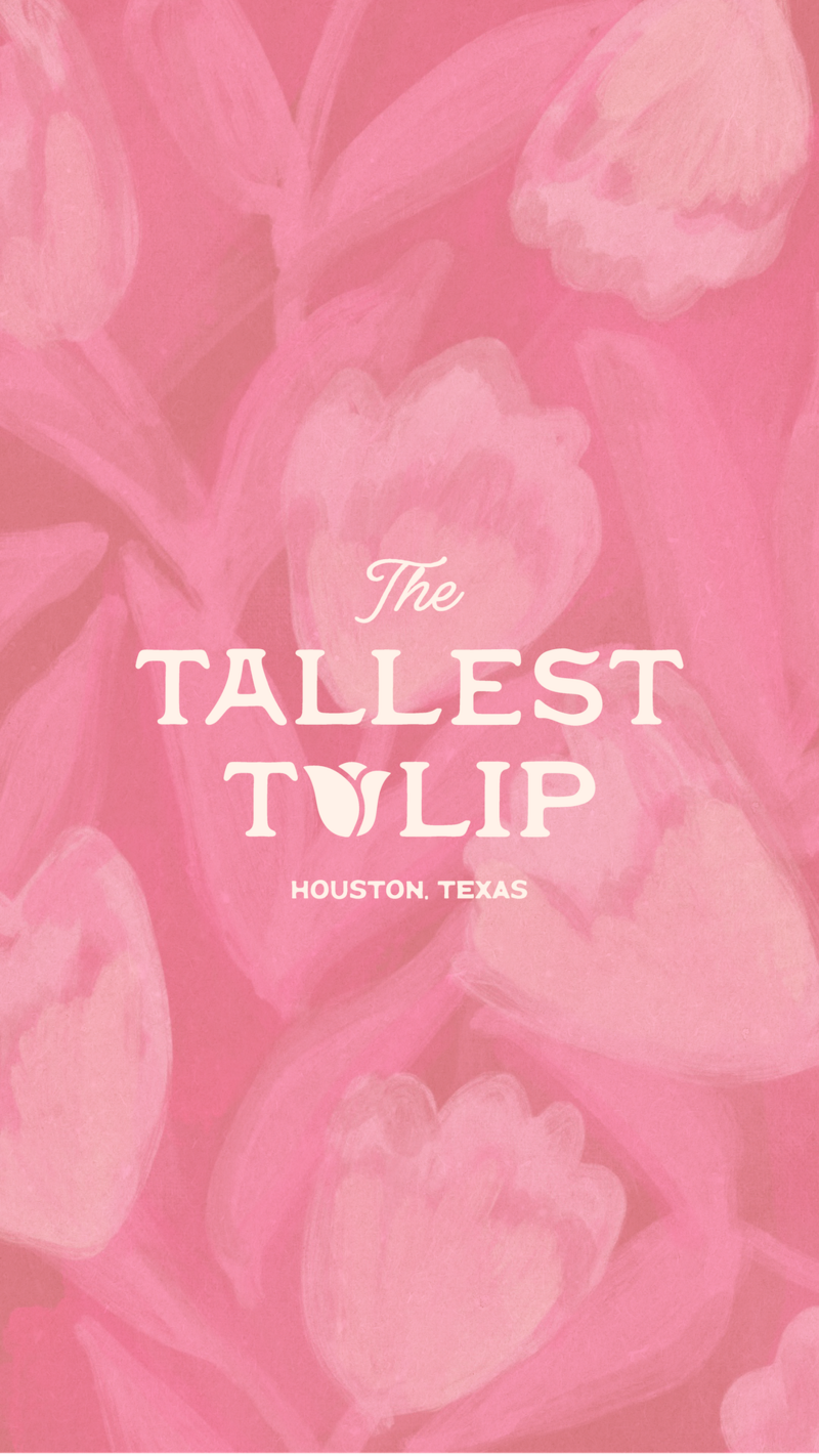 The Tallest Tulip logo on a pink textured background