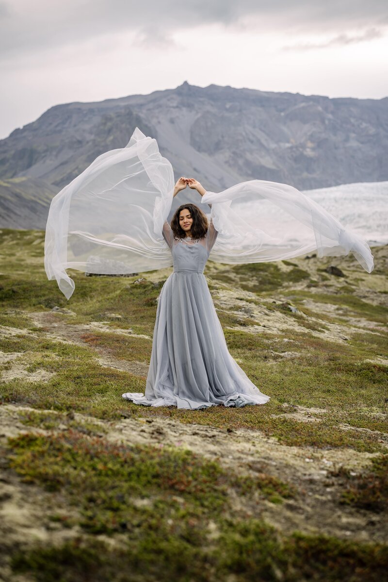 Bridal wings caught in the wind