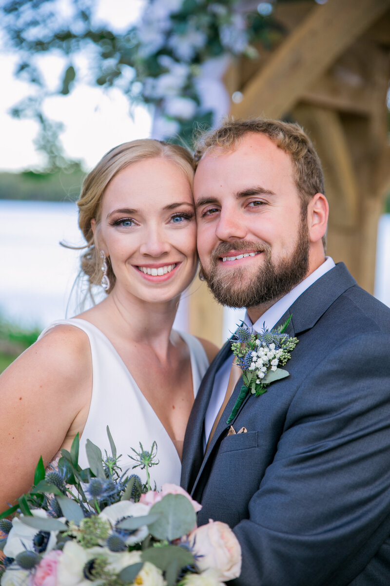 Close up of Bride and Groom | Taken by Wedding Photographer at Klein Wedding at Grace on the Lake