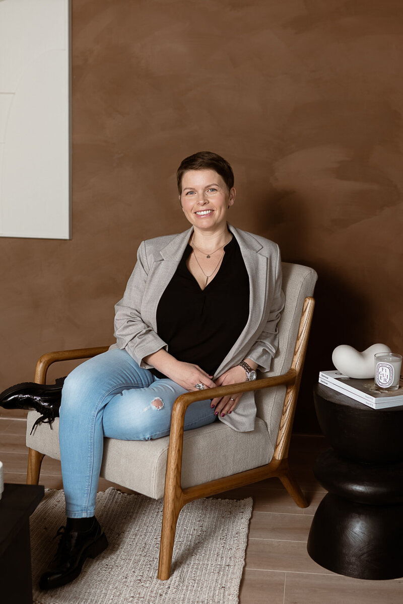 Simone Sauter, PR & publicity expert, sat on chair