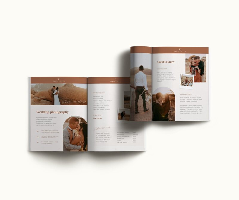 Boho pricing guide template for photographers Moon Valley 1