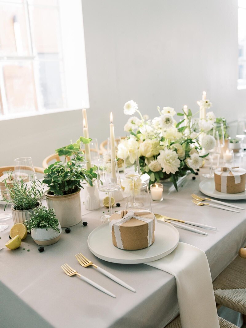 bluepansyfloral-yellow-pastel-tablescape-potted-plants