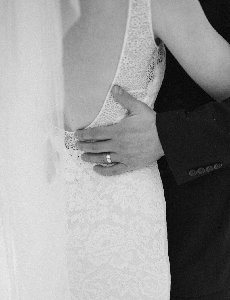 black and white photo of couple hugging after their elopement
