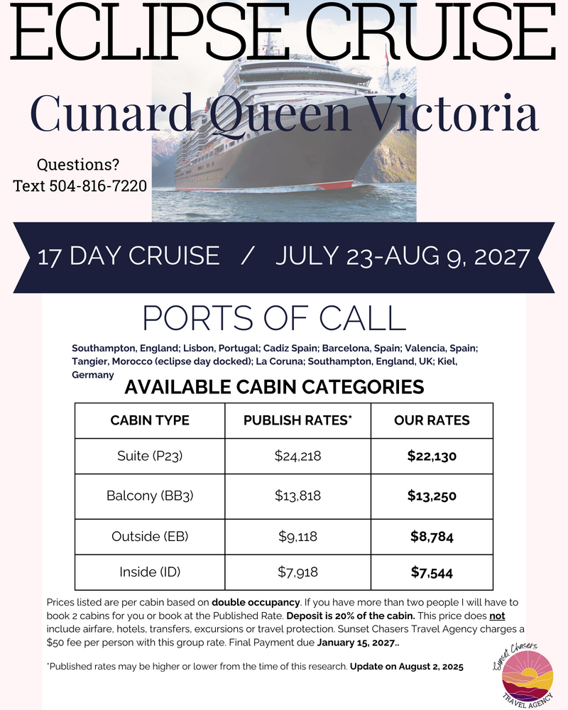 2027 Cunard Queen Victoria eclipse cruise 17 day