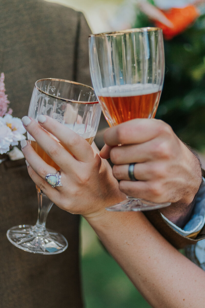 Husband and wife cheers to being married.