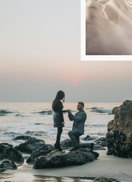 proposing to his bride by the water