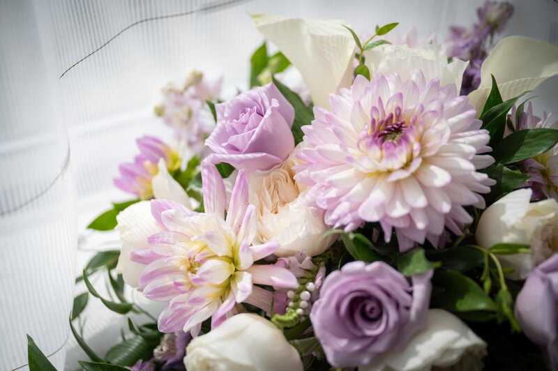 floral arrangement in shades of purple