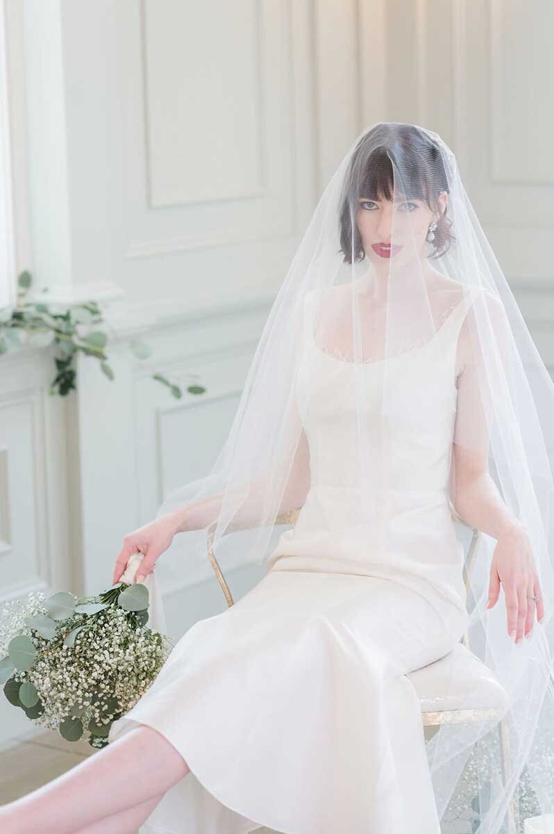 lana midi wedding dress with cathedral veil