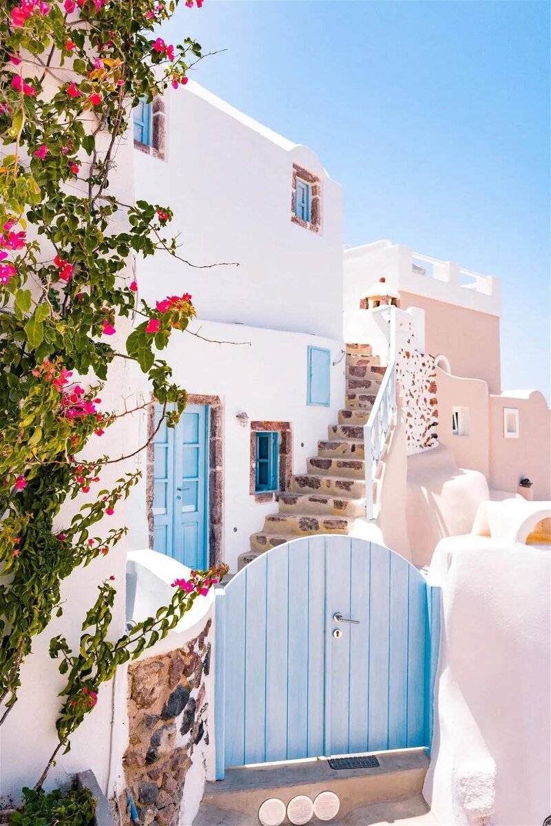 Town home in Greece with light blue colours