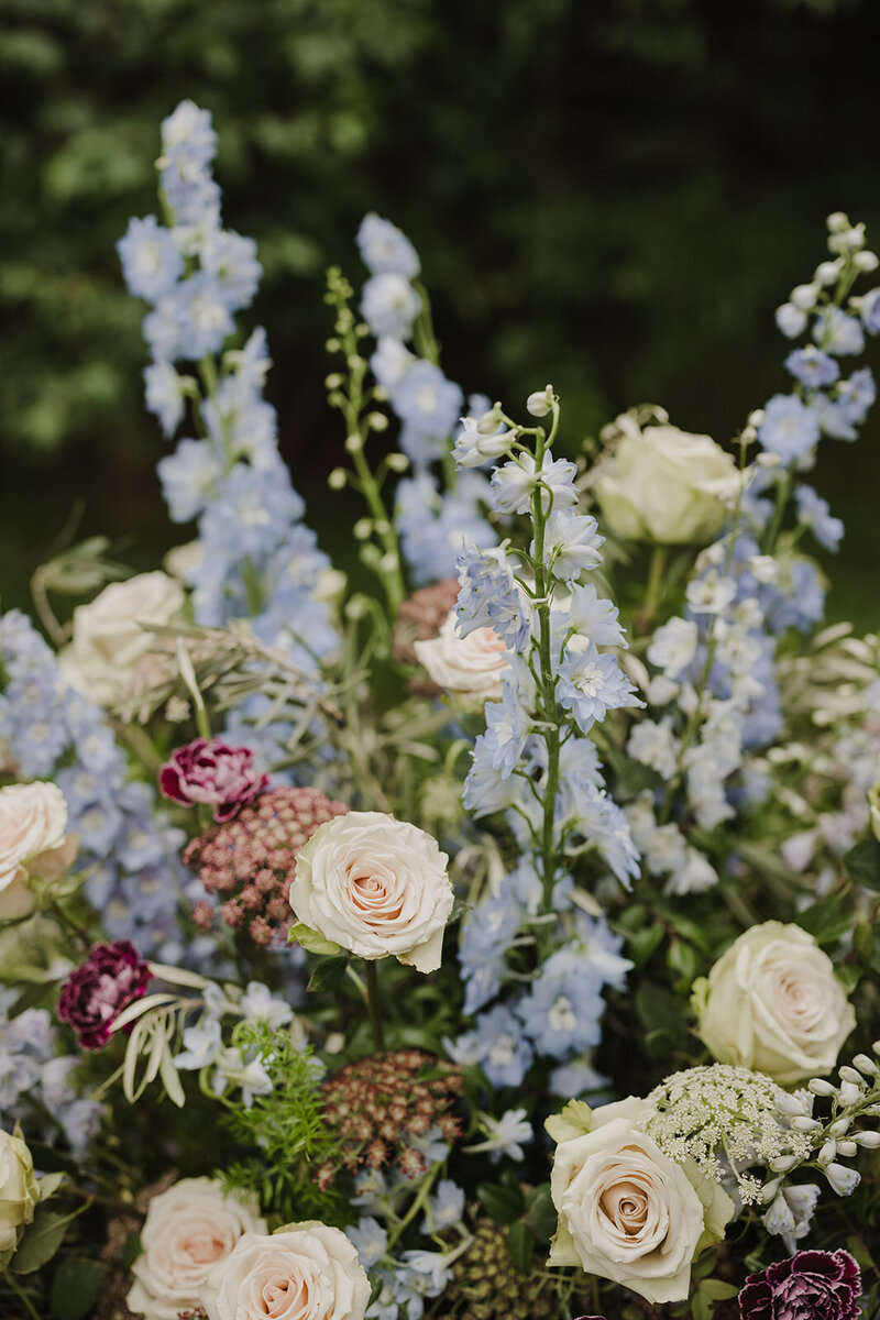 Blue, white and purple florals by new Jersey floral designer, Jessamine Floral and  events