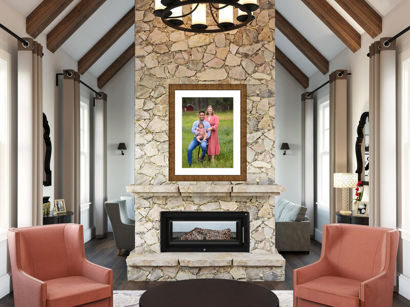 family portrait hanging over fireplace in Colorado Springs, Colorado