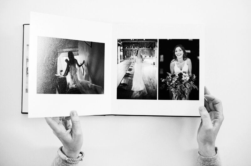 Wedding album page featuring bride