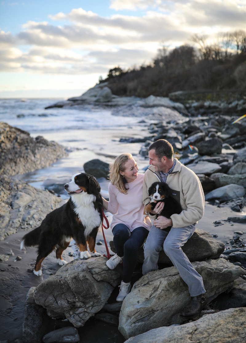 Maria and her husband Andrew and two dogs during a family portrait session