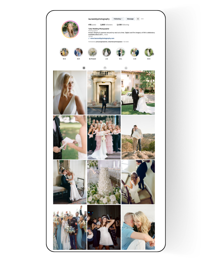 Instagram grid curation for film wedding photographer
