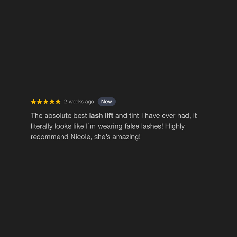 Happy client testimonial after lash lift and tint treatment

