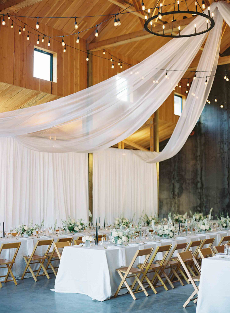 saltwater farms wedding venue all decorated for a reception