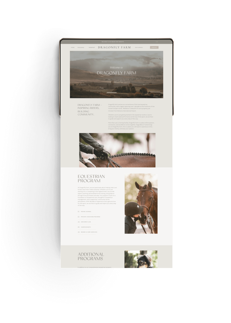 Showit website Dragonfly Farm