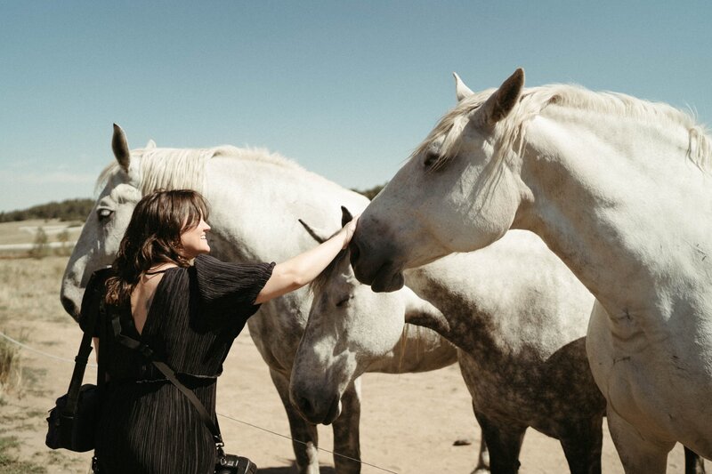 photographer enjoys candid moment with horses