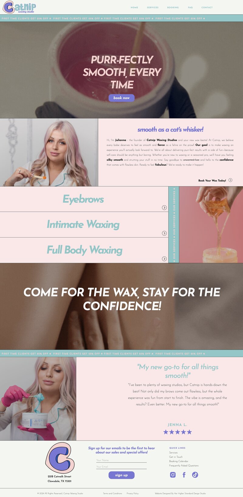 Colorful and modern web design for an esthetician by a Phoenix based web designer