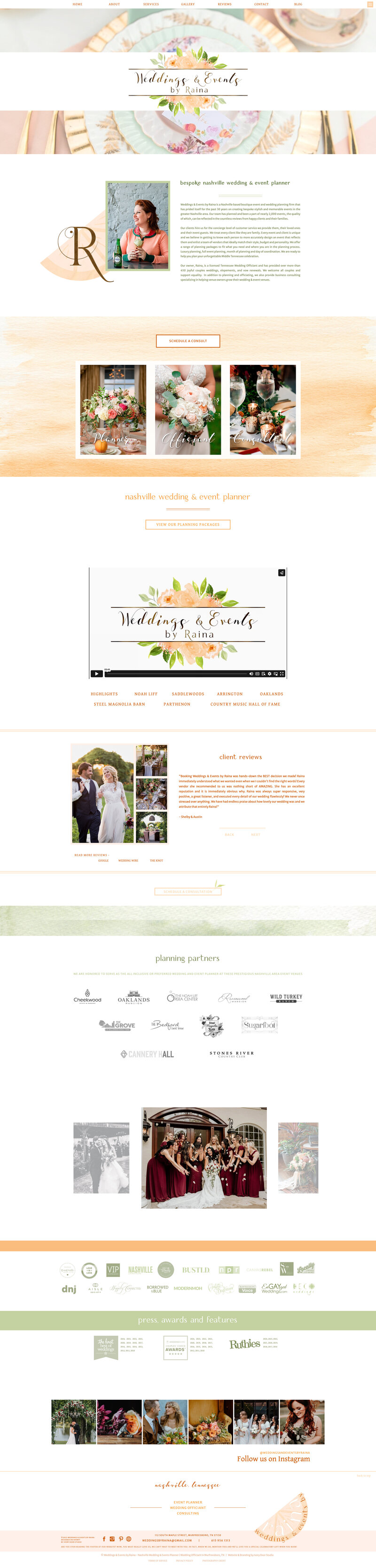 Home screen capture of wedding planner website design