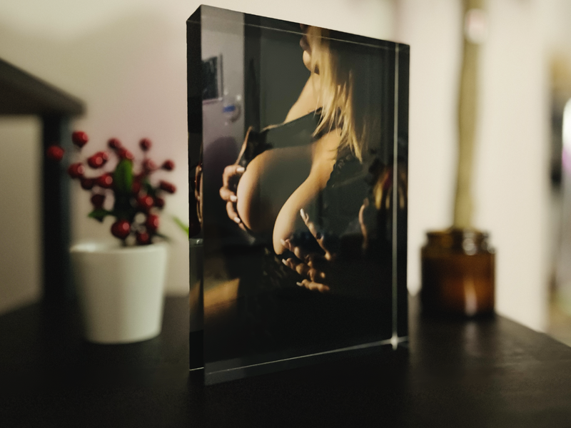 Handcrafted crystal photo elegantly displaying your favorite boudoir image.