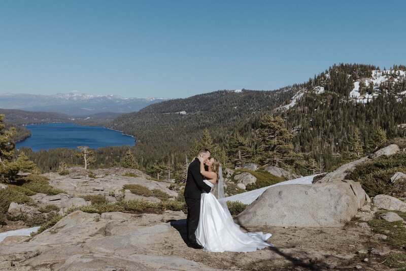 modern lake tahoe wedding reception decor with string lights