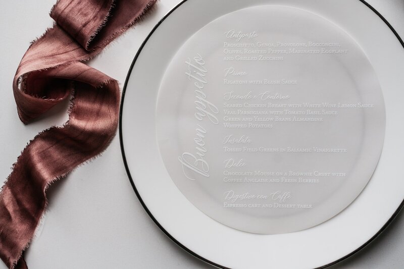 circular and transparent wedding reception menu
