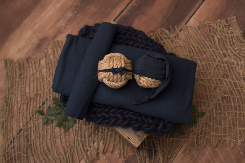 Navy wrap set with matching backdrop and accessories
