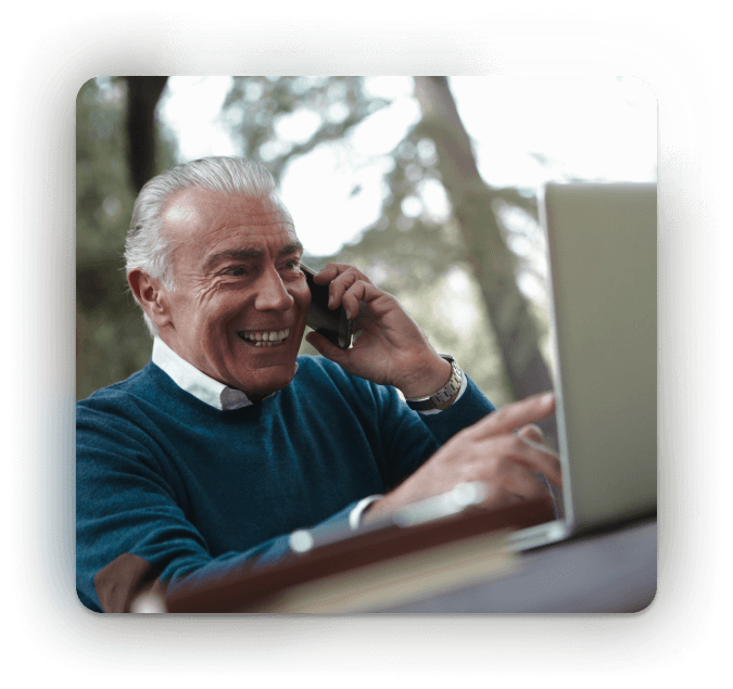 happy man on the phone after the event