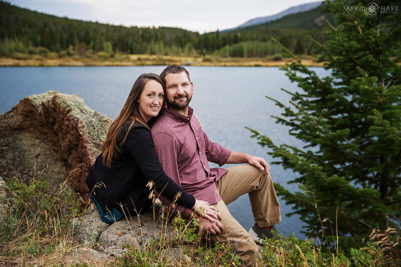 Lily Lake Engagement Portrait during fall in Estes Park