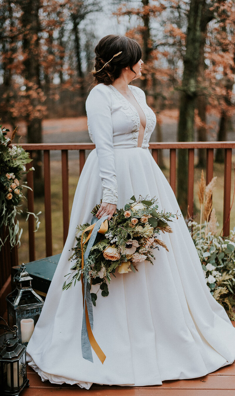 Winter wool wedding dress with long sleeves