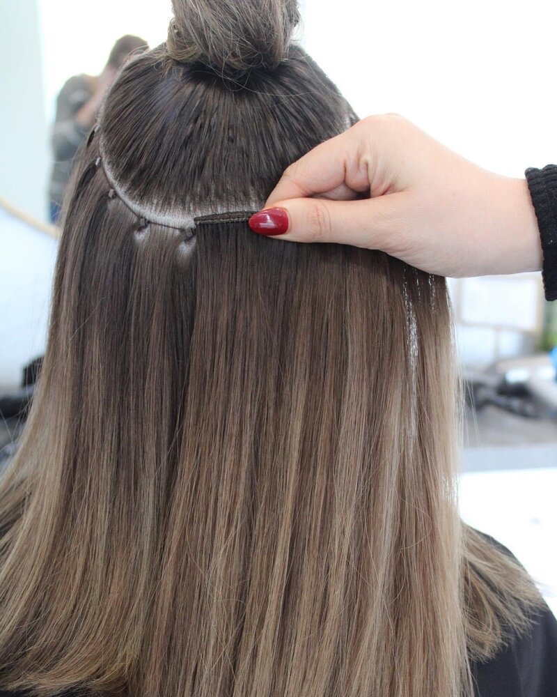 Brunette invisible hair extension method