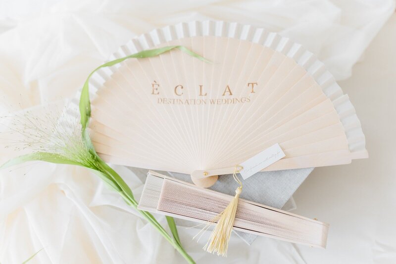 bespoke luxury fan for luxury destination weddings designed by ECLAT Destination Weddings Vienna