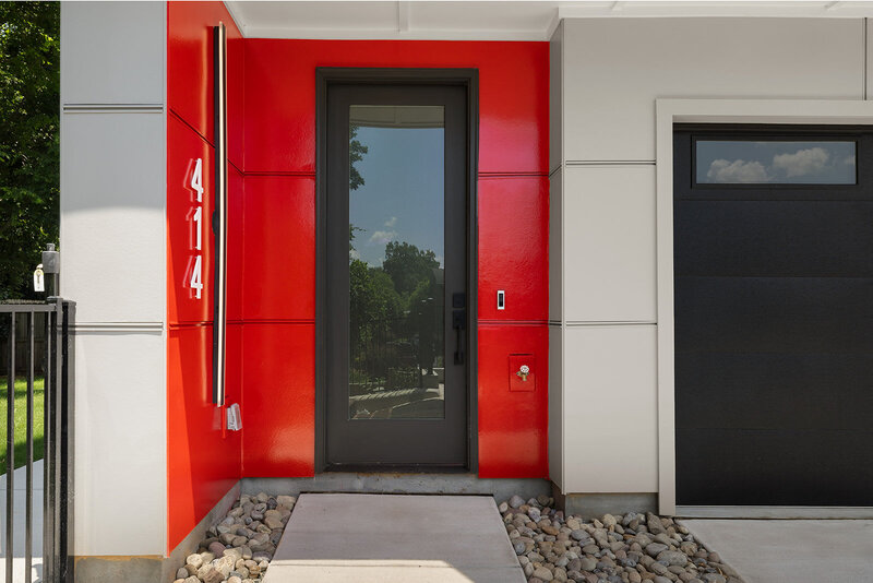 red accent around black front door