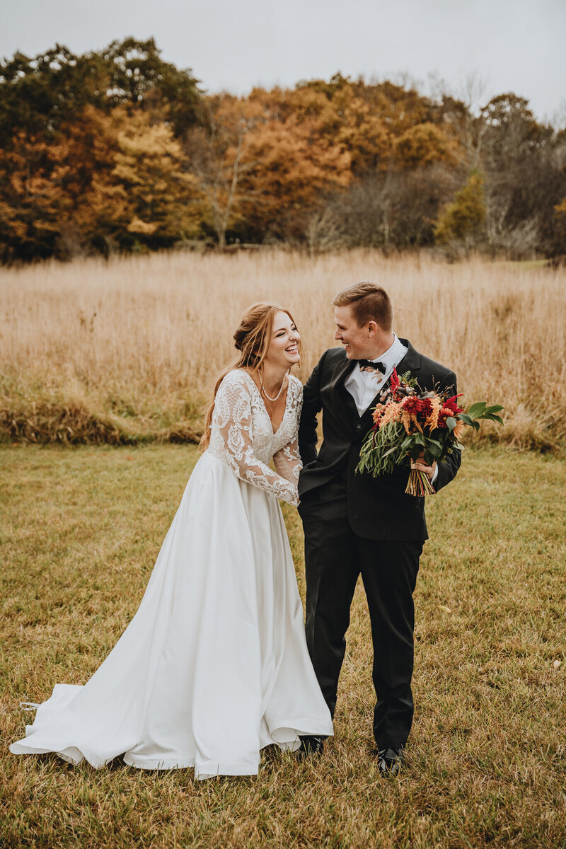 Happy couple getting married at the Overlook Barn in Banner Elk