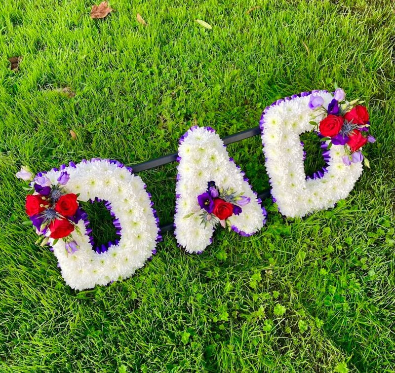 Funeral Letters DAD in white and purple