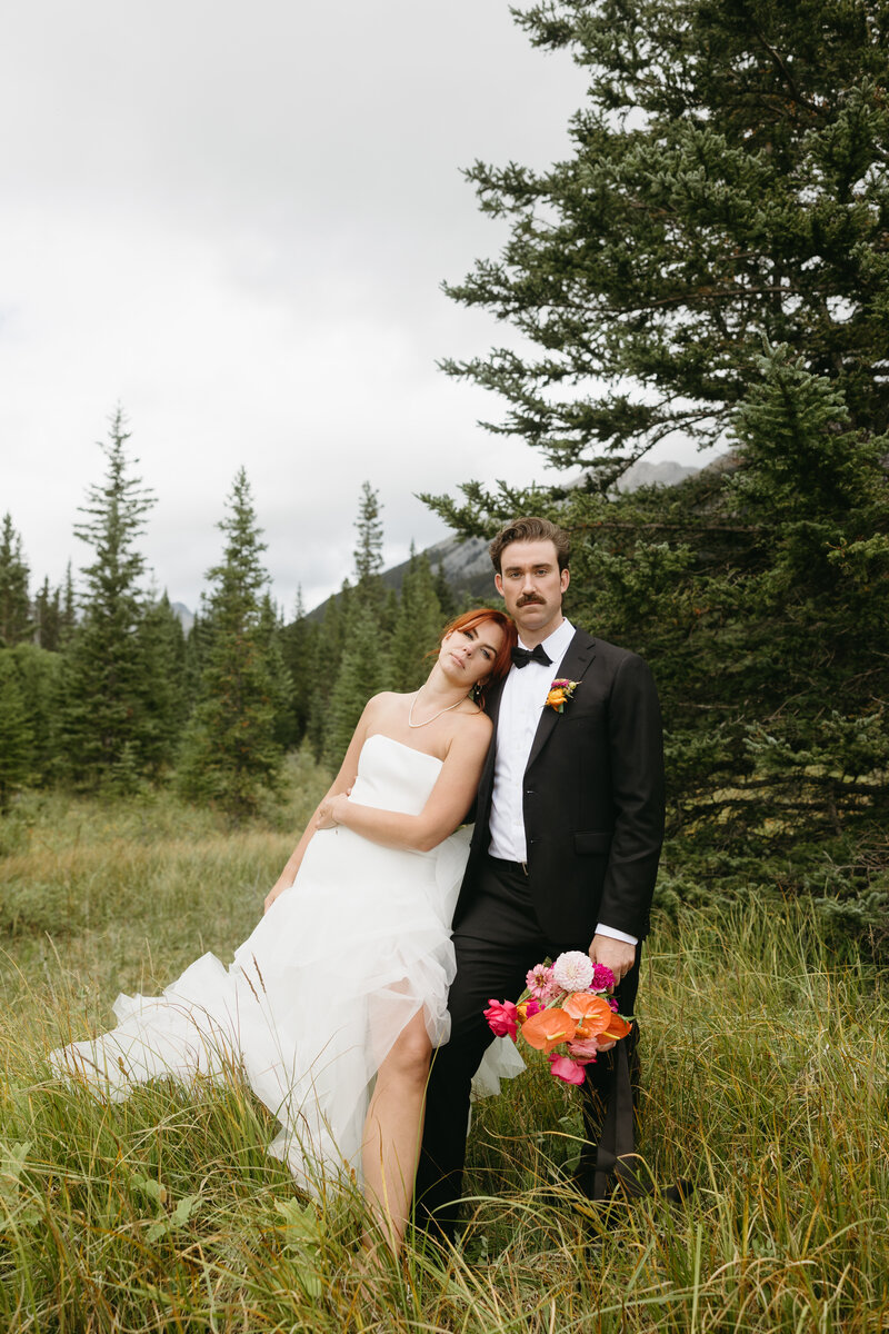 Bride and Groom on their elopement day in Banff National Park 
