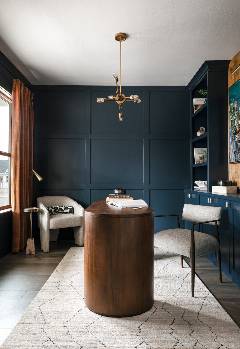 Moody masculine home office in Lehi, Utah.