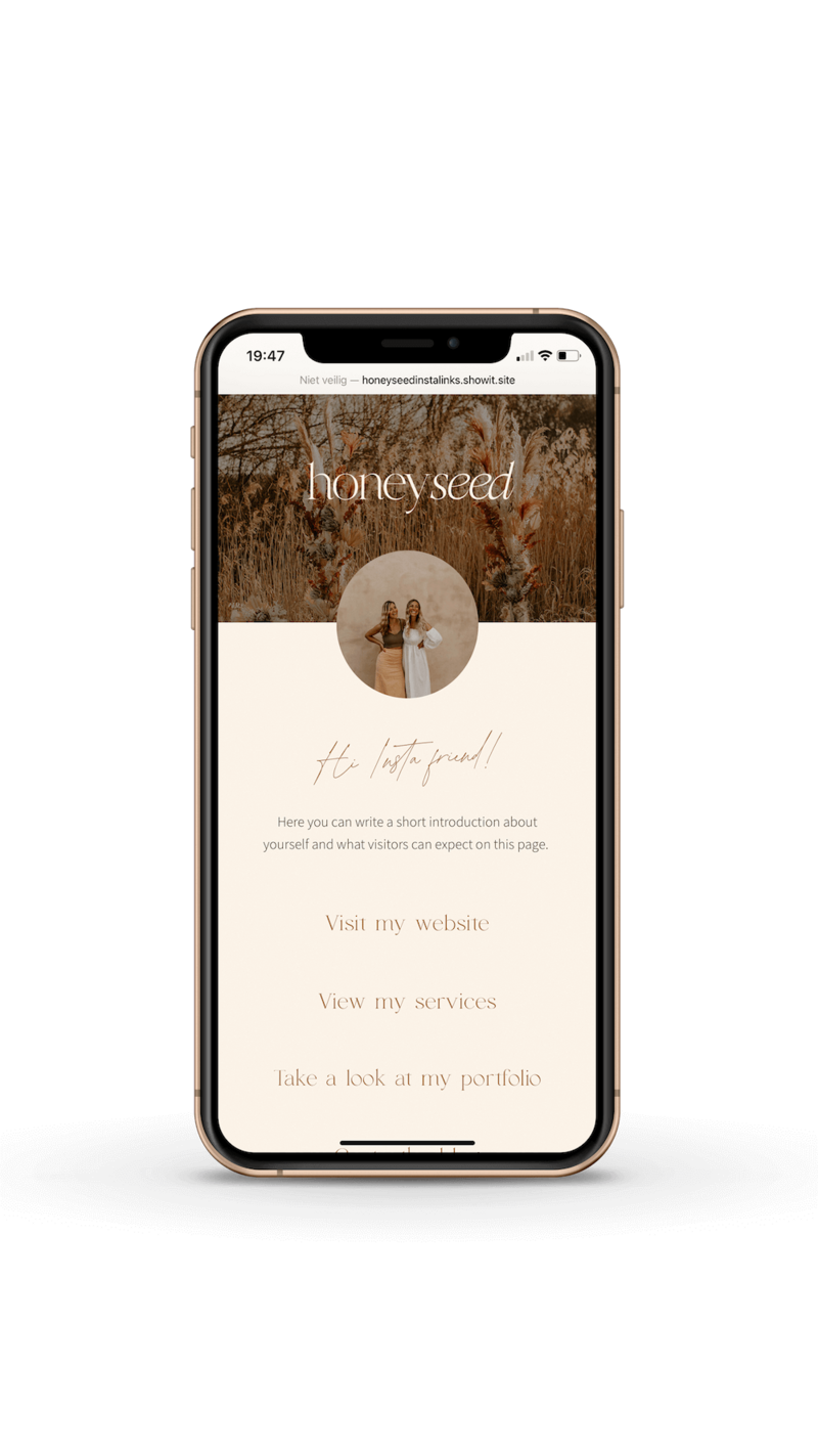 Honey Seed Instagram Links Page for Showit