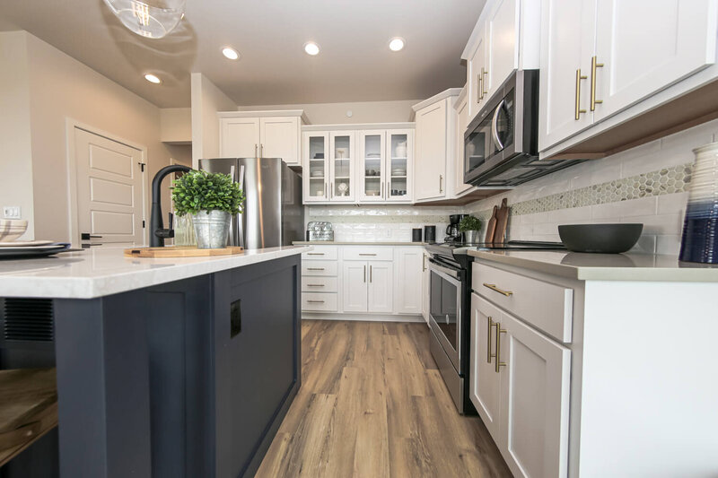 farmhouse kitchen  with two tone cabinets