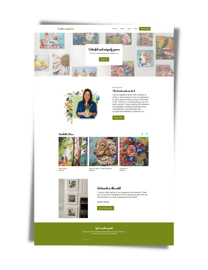 Square e-commerce custom designed for Heather Leigh Art by PiperMache