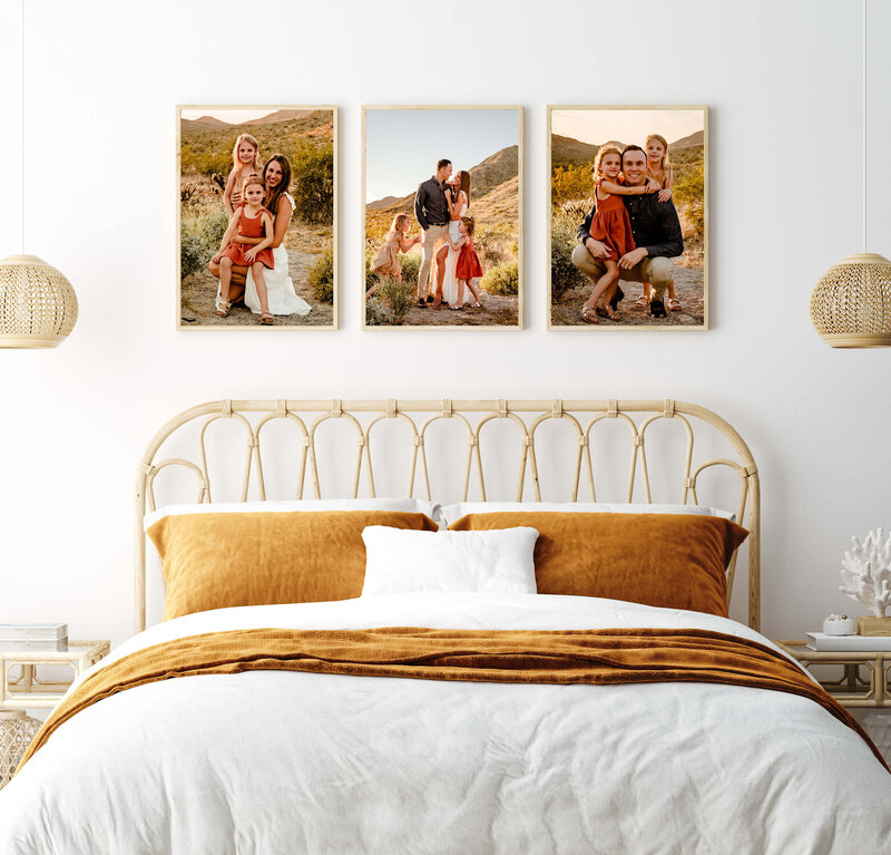 bedroom with large framed prints of AZ family by Cactus & Pine Photography LLC