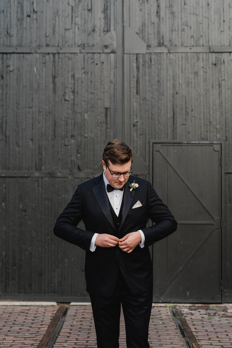 Groom Featured in Martha Stewart Weddings Steamwhistle Brewery Downtown Toronto Blush and Bowties Nadia & Co. | Jacqueline James Photography for modern wild romantics