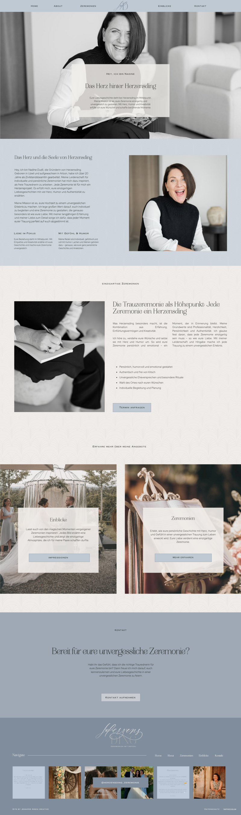 Screenshot der Website einer modernen Traurednerin – Hochzeitsdienstleisterin, gestaltet mit Website in a Week von Jennifer Aries