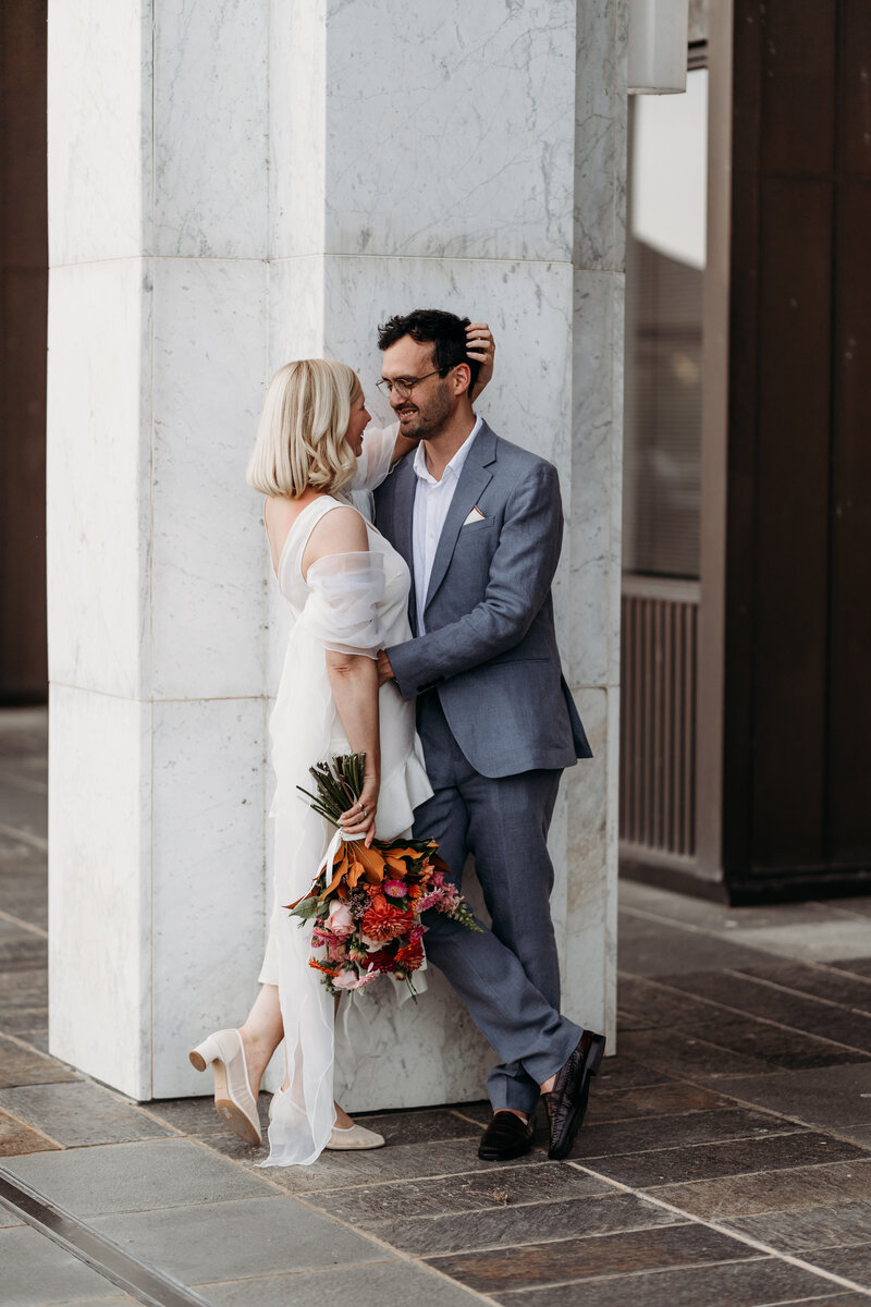 Elopement Photography with bride and groom at the National Library of Australia, Canberra