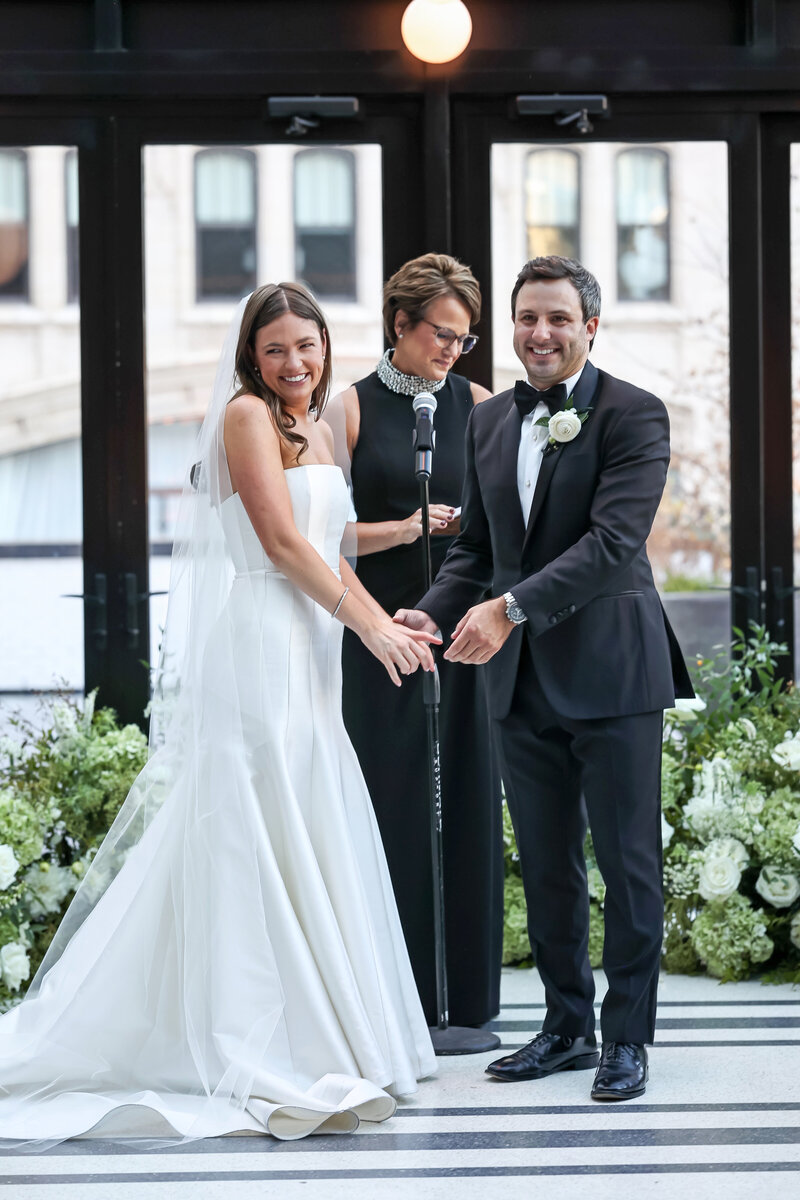 Wedding ceremony at the Shinola hotel in Detroit,MI. Bride in Goom.